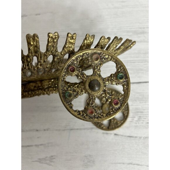 JERUSALEM Israel 1950s Ornate Brass Metal Moving Wheels Cart Basket - Picture 6 of 11